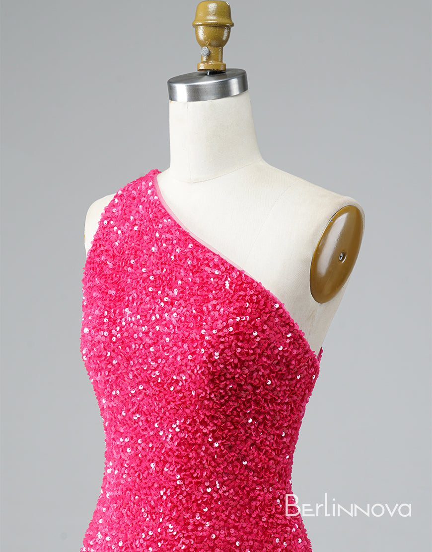 Glitter One-Shoulder Hot Pink ...